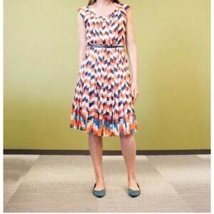 Halogen Women's Dress Size 12 Flared Pleated Geometric Multicolor with‎ Bleat